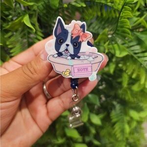 Cute Dog Badge Reel with Pink Bow
